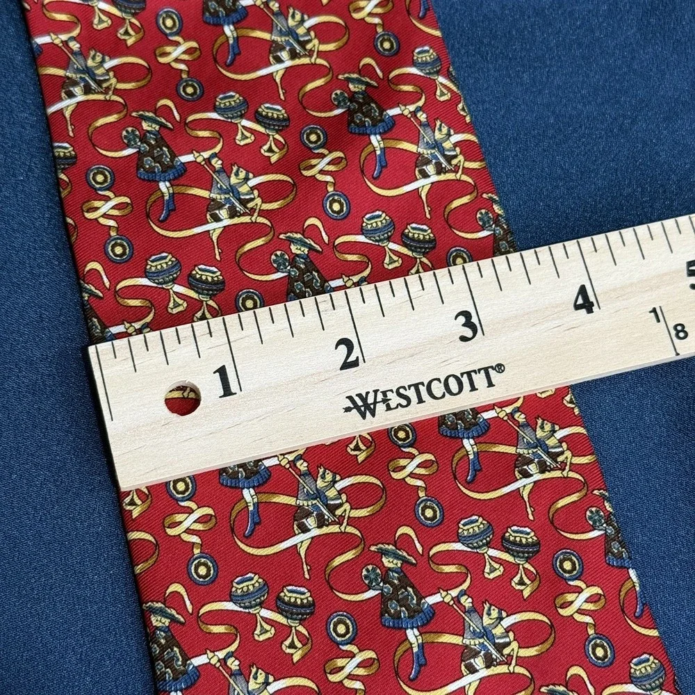 Kieselstein-Cord Silk Tie Red Medieval Musical Instruments Made Italy 4